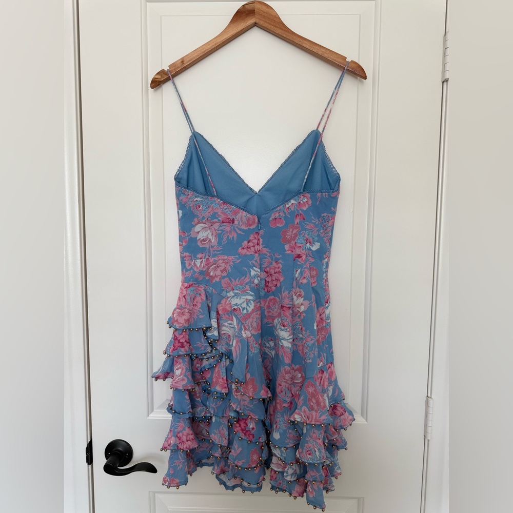 La Maison Talulah Dance & Romance Floral Ruffle Mini Dress Blue Pink Small - Picture 4 of 6